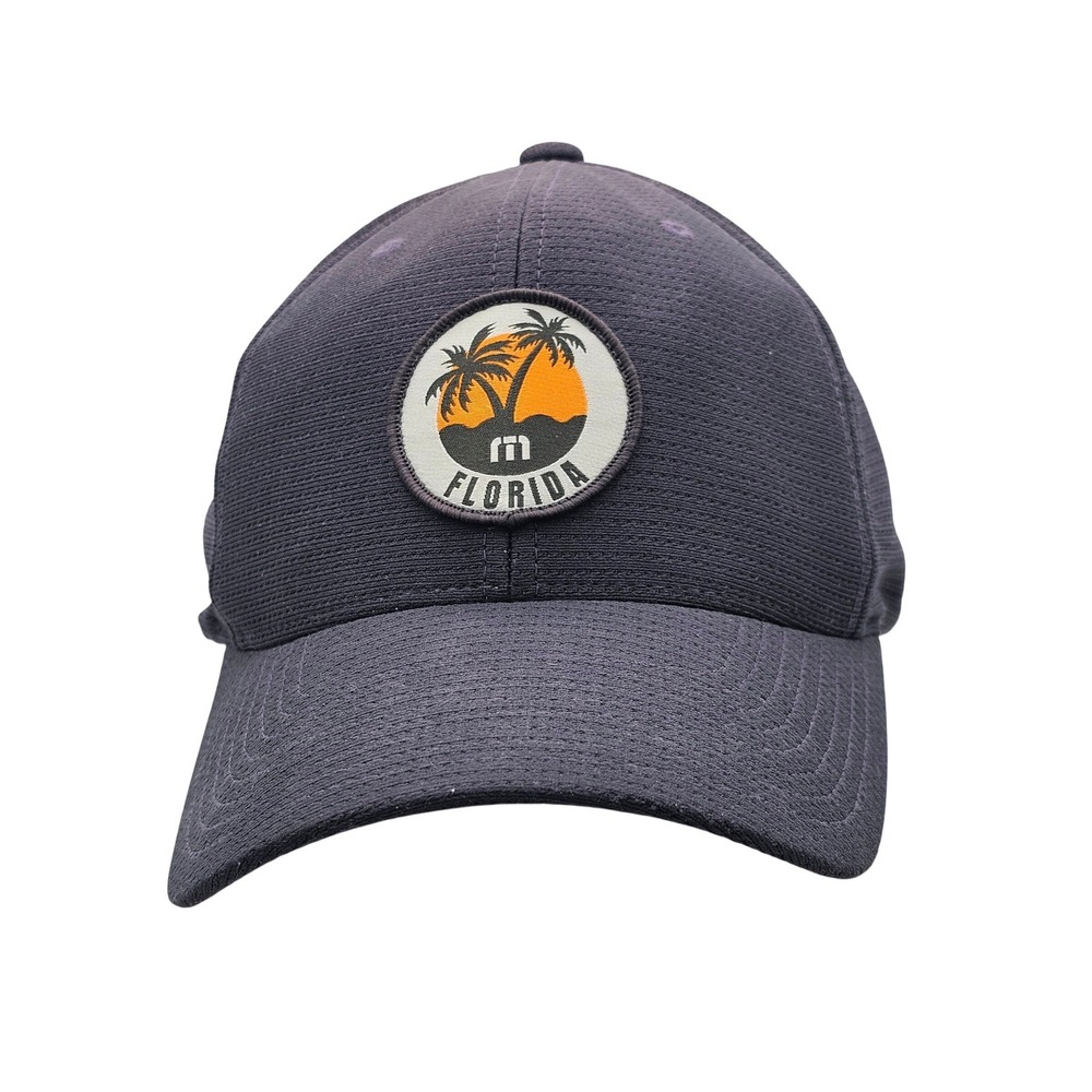 TravisMathew Florida Golf Hat Mens L/XL Flexfit Navy Blue‎ Palm Tree Patch Cap